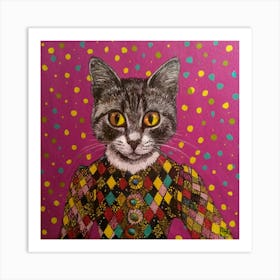 Cat In Polka Dot Dress Art Print