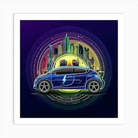 Firefly Car, Illustration, Background, Logo, Poster, Icons, Electric, Charging, Pollution, Vehicle, (3) Art Print