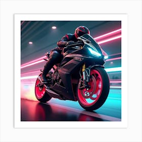 Super Bike With Neon Accents And Electric Thrusters, Racing Fast 1 Art Print