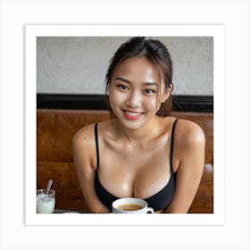 Cute Asian Girl On Cafe Date 2 Art Print