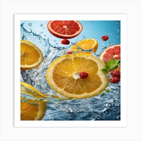 Oranges And Raspberries In Water Art Print