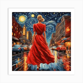 Girl In A Red Dress Art Print