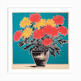 Chrysanthemum 1 Pop Art Illustration Square Art Print