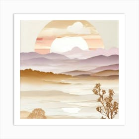 Sunset Landscape gold and lilac Art Print