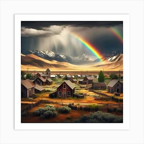 A Rainbow Appears Over An Abandoned Rural Town Using The Classic Style 2 Art Print