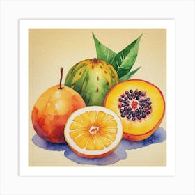 Watercolor Of Tropical Fruits Art Print