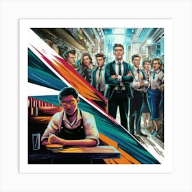 Group Of People At A Desk Art Print