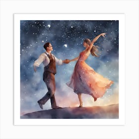 Starry Night Dance , A romantic couple dancing under the stars Art Print