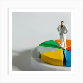 Businessman On A Pie Chart Art Print