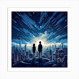 Two People Looking At The Stars Art Print