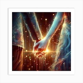 Couple Holding Hands In Space Art Print