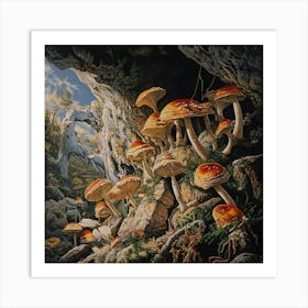 Mushrooms In The Cave Art Print