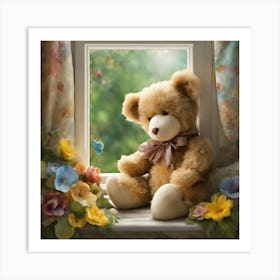 Teddy Bear In Window Art Print