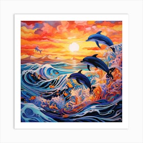 Dolphins At Sunset 1 Art Print