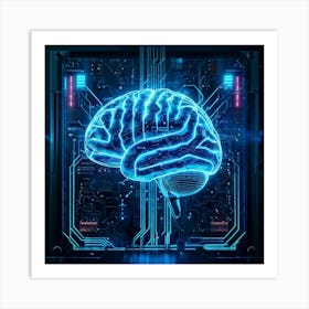 Abstract Illustration Of A Human Brain Replete With Circuit Lines And Integrated Chips Elements Rep (1) Art Print