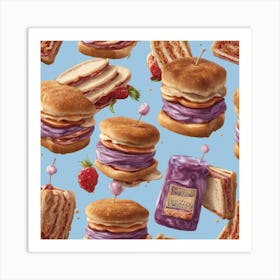 Strawberry Jam Sandwich Candwich Pbj ( Bohemian Design ) Art Print