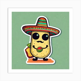 Mexican Taco With Mexican Sombrero Sticker 2d Cute Fantasy Dreamy Vector Illustration 2d Flat (33) Art Print