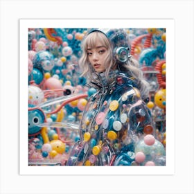 Cyberpunk Girl In A Bubble Art Print