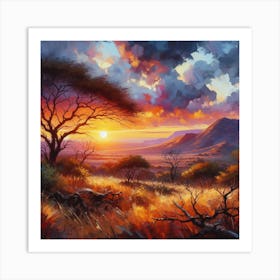 Bushveld Sunset Oil Art Print