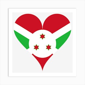 Burundi East Africa Three Stars Love Heart Heart Shaped Flag Art Print