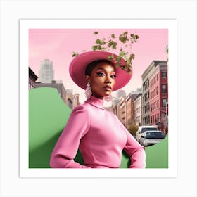 Woman In A Pink Hat 4 Art Print