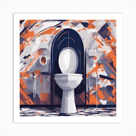 Drew Illustration Of Toilet On Chair In Bright Colors, Vector Ilustracije, In The Style Of Dark Navy Art Print