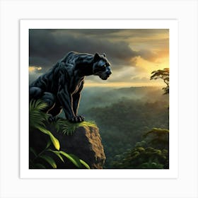 Black Panther On Clifftop Art Print