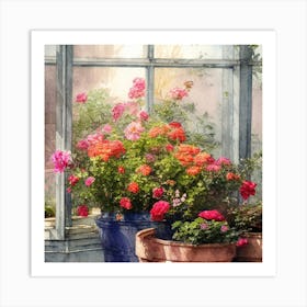 Watercolor Greenhouse Flowers 21 Art Print