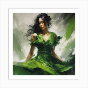 Shonda art prints Asian Woman In Green Dress Art Print