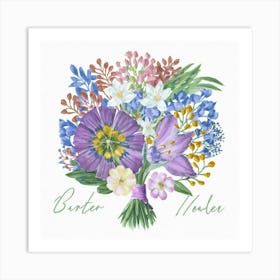 Birth flowers family bouquet 5 Art Print