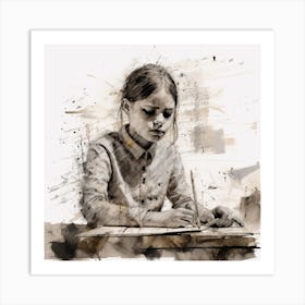 Girl Writing Art Print