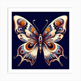 Block Print Butterfly on Blue III Art Print