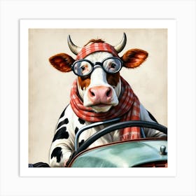 Cow In A Car 3 Art Print