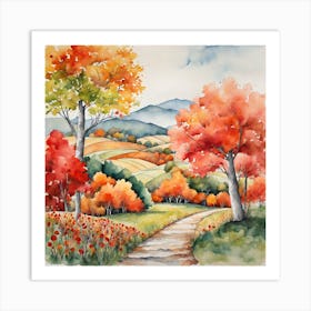 Watercolor Of Autumn Trees Art Print