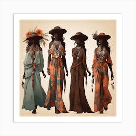 Women's silhouettes in boho style 1 Art Print
