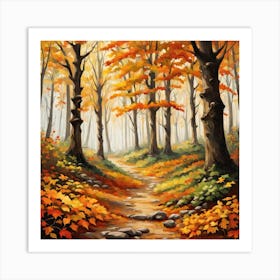 Forest In Autumn In Minimalist Style Square Composition 225 Art Print