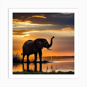 Sunset Elephant Art Print