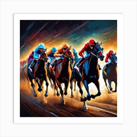 Horse Racing At Night 1 Art Print