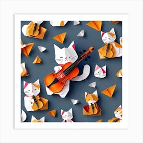 Origami Cats Playing Violin Art Print