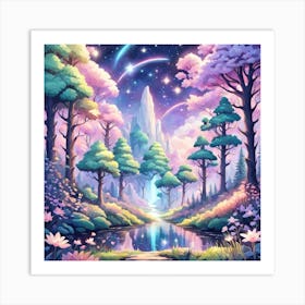 A Fantasy Forest With Twinkling Stars In Pastel Tone Square Composition 180 Art Print