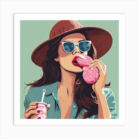 Donut Girl Canvas Print Art Print