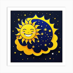 Lovely smiling sun on a blue gradient background 46 Art Print