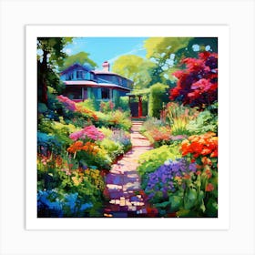 Garden Path, Design An Artwork Of A Bustling City Street In The Rain 3 Art Print