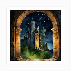 Watercolor Painting Of A Mystic Castle At A Lost Place Art Print