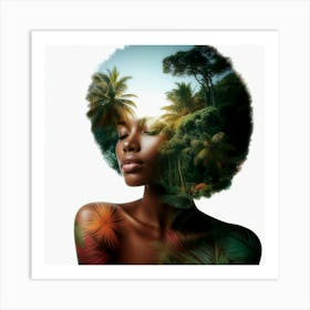 Double Exposure Afro-American Woman In The Jungle Art Print