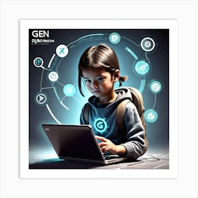 Child Using A Laptop 3 Art Print