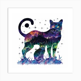 Cat And Moon 1 Art Print