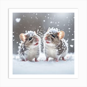 Two Mice In The Snow Art Print