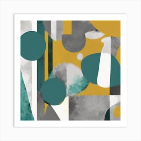 Abstract Shapes Mustard Teal Gray Art Print 2 Art Print
