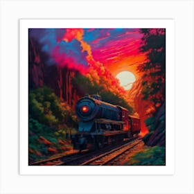 Train At Sunset Art Print